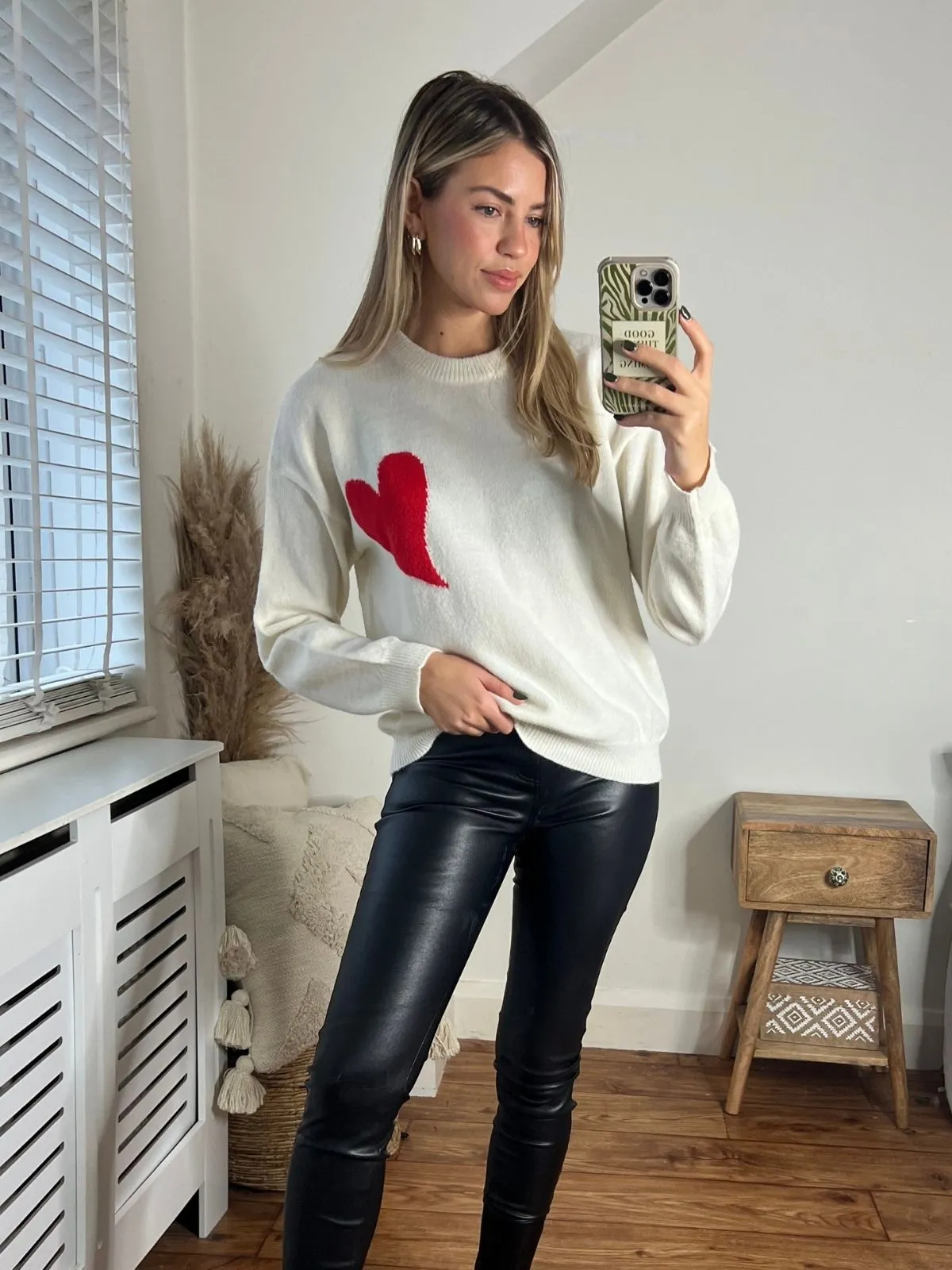 Amora Knitted Love Heart Jumper / Cream