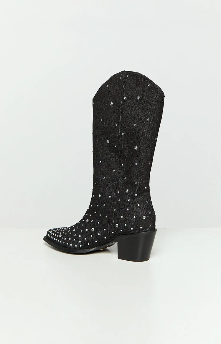 Billini Deniz Black Denim Cowboy Boots