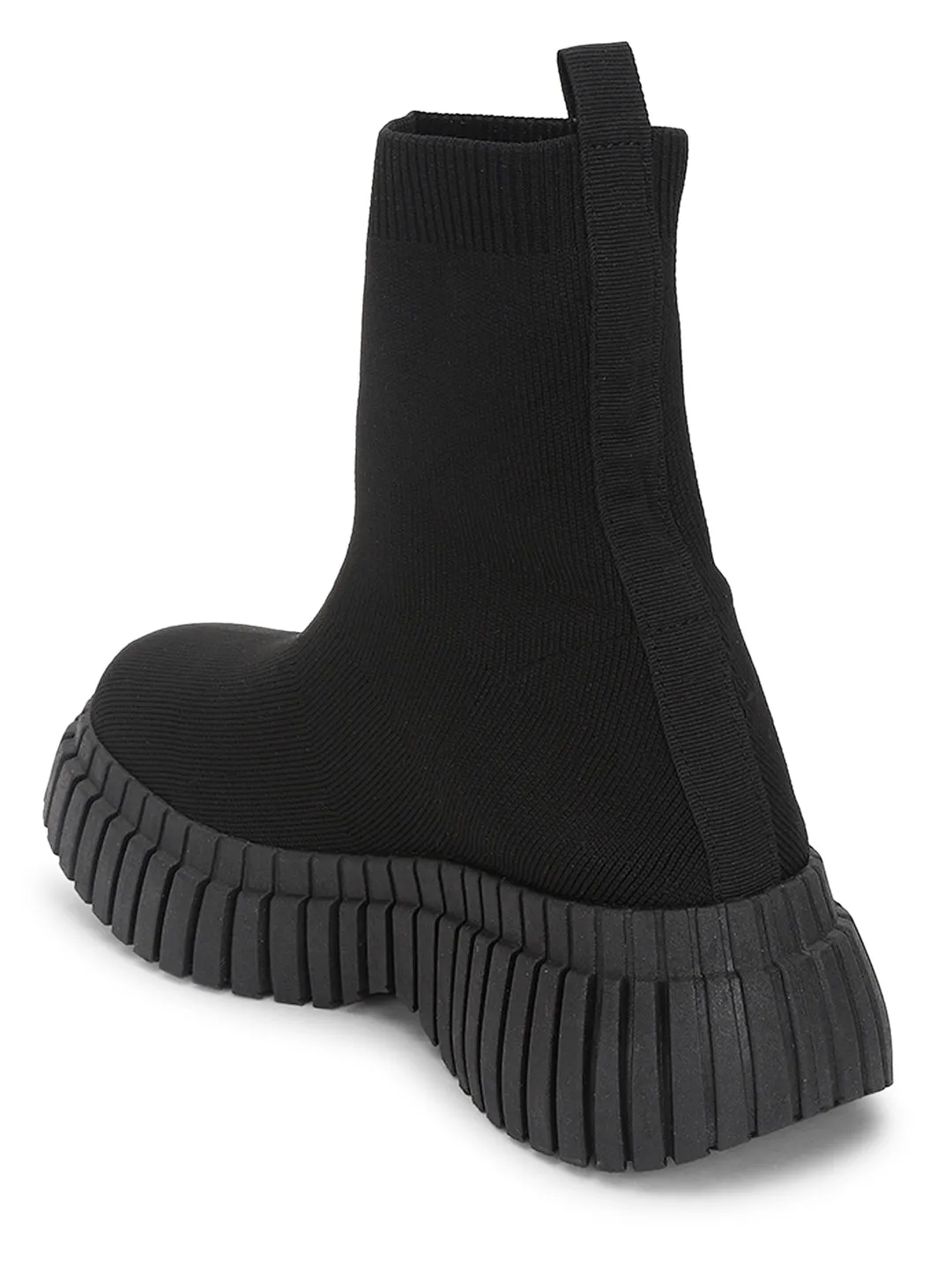 Black Knitted High-End-Fashion Stylish Ankle Boots (TC-RS3671-BLK)