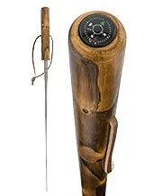 Brown Natural Chestnut Wood Sword-Gadget Hiking Staff w/ Compass