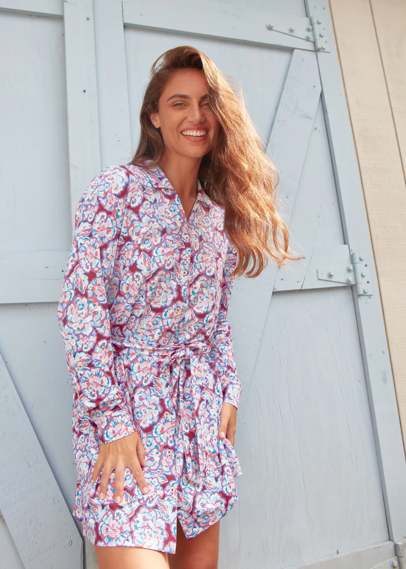 Camden Peony Button Down Shirt Dress