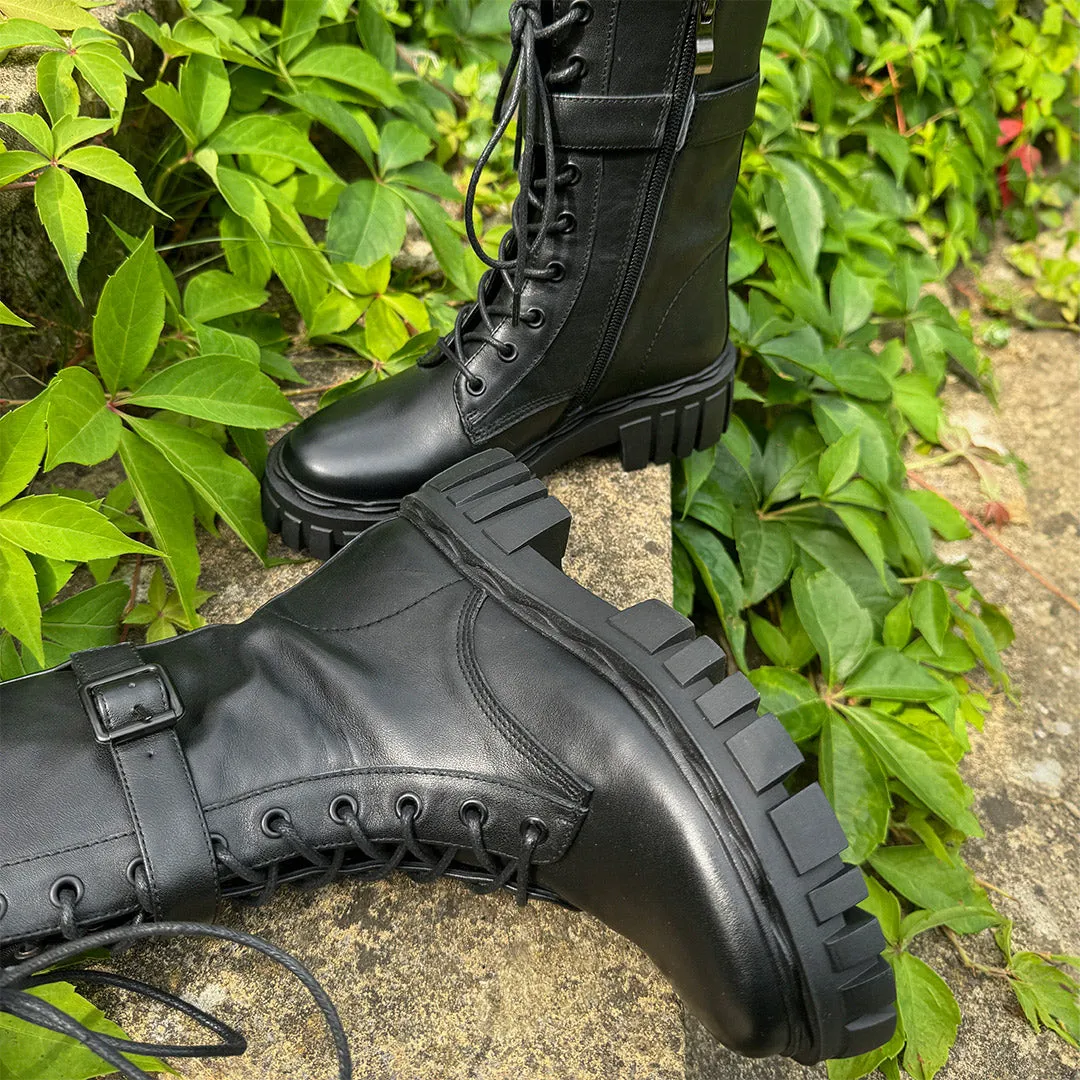 *CAMMI - lace up belted army boots