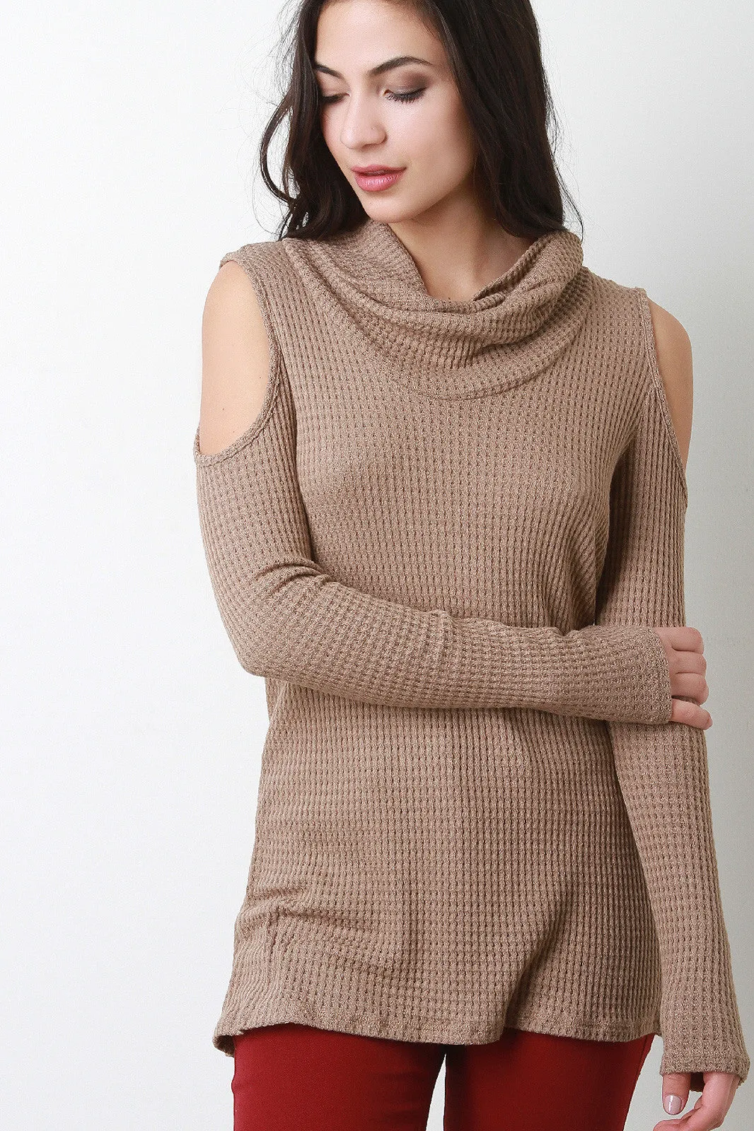 Cold Shoulder Cowl Thermal Top