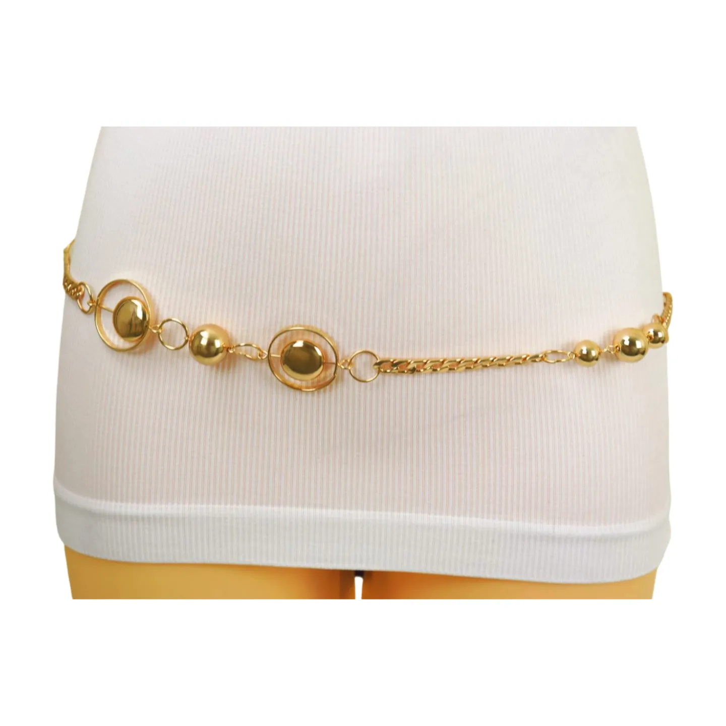 Gold Metal Chain Belt Gold Circle Round Charms Fit Size S M L