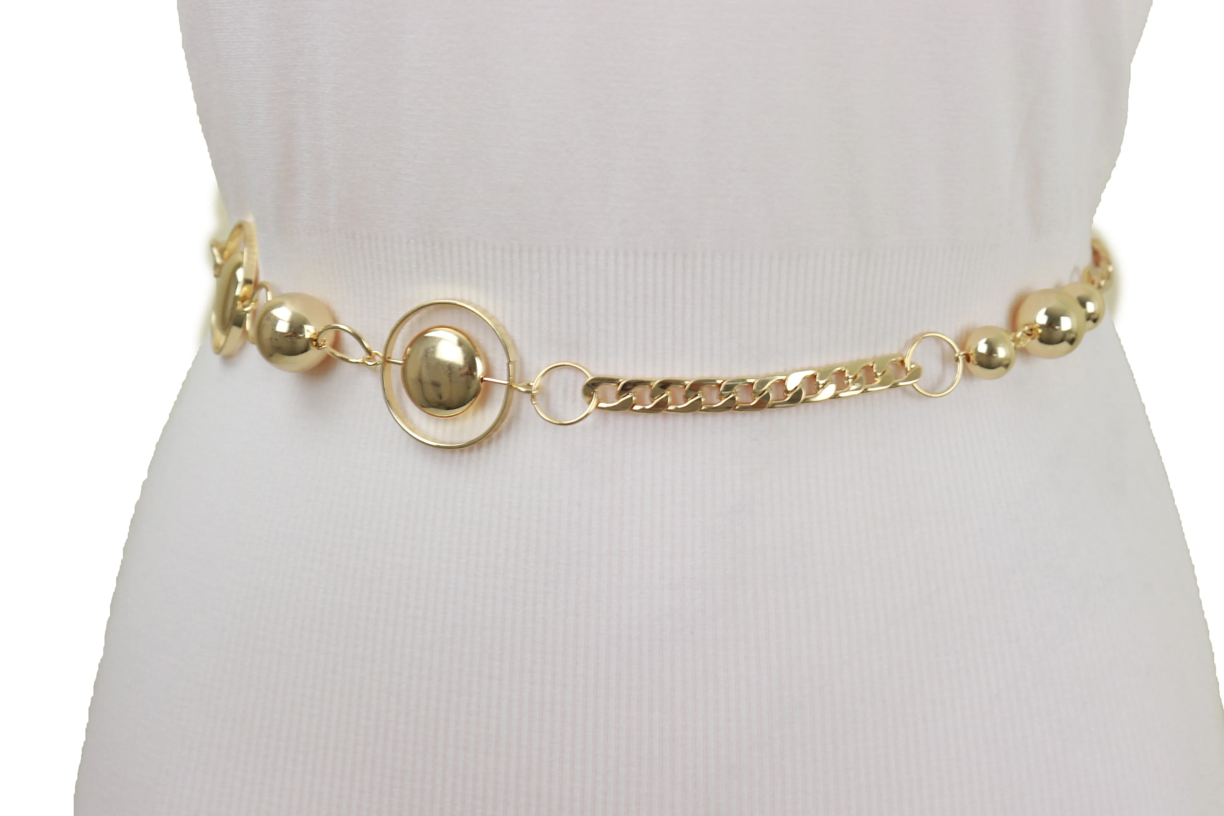 Gold Metal Chain Belt Gold Circle Round Charms Fit Size S M L