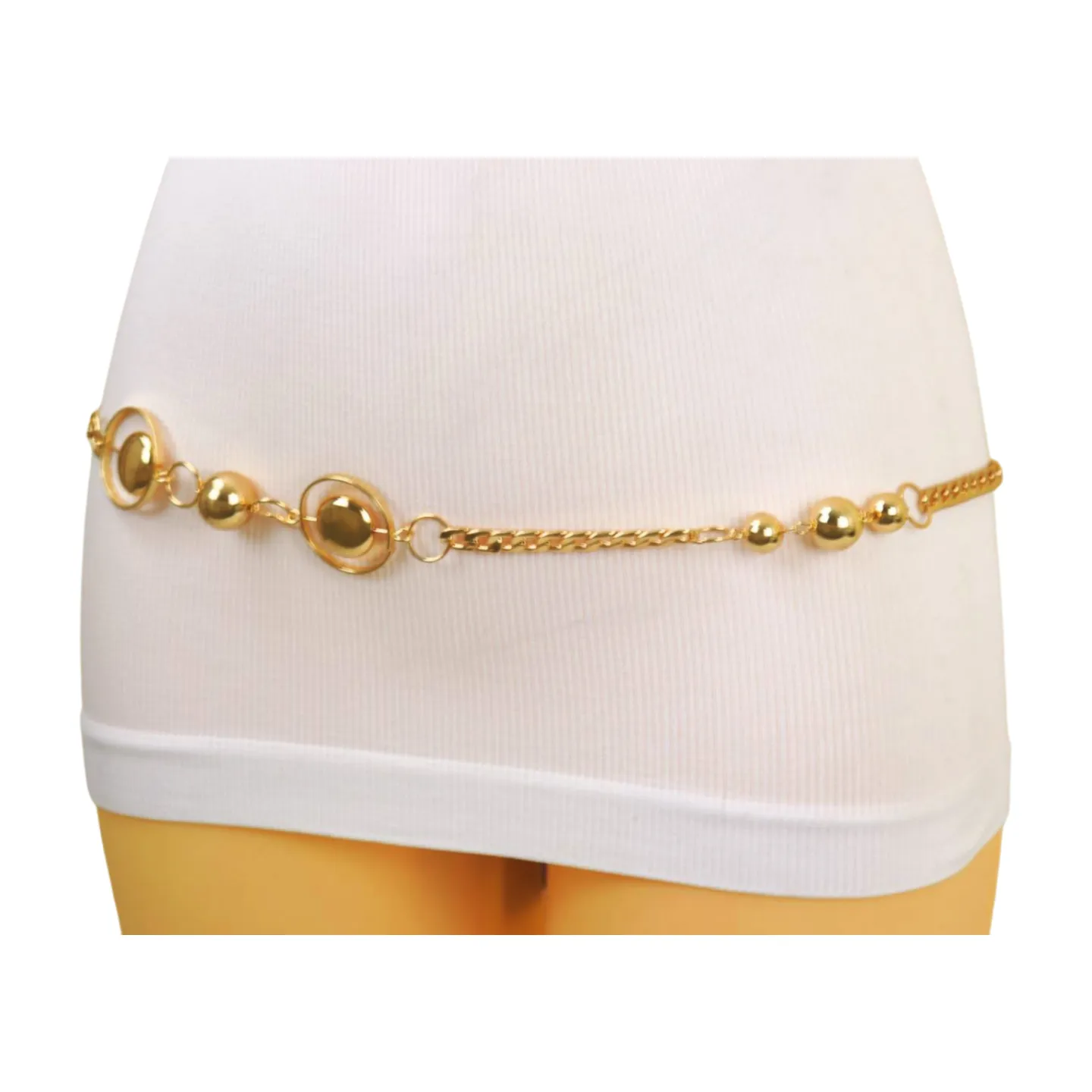 Gold Metal Chain Belt Gold Circle Round Charms Fit Size S M L