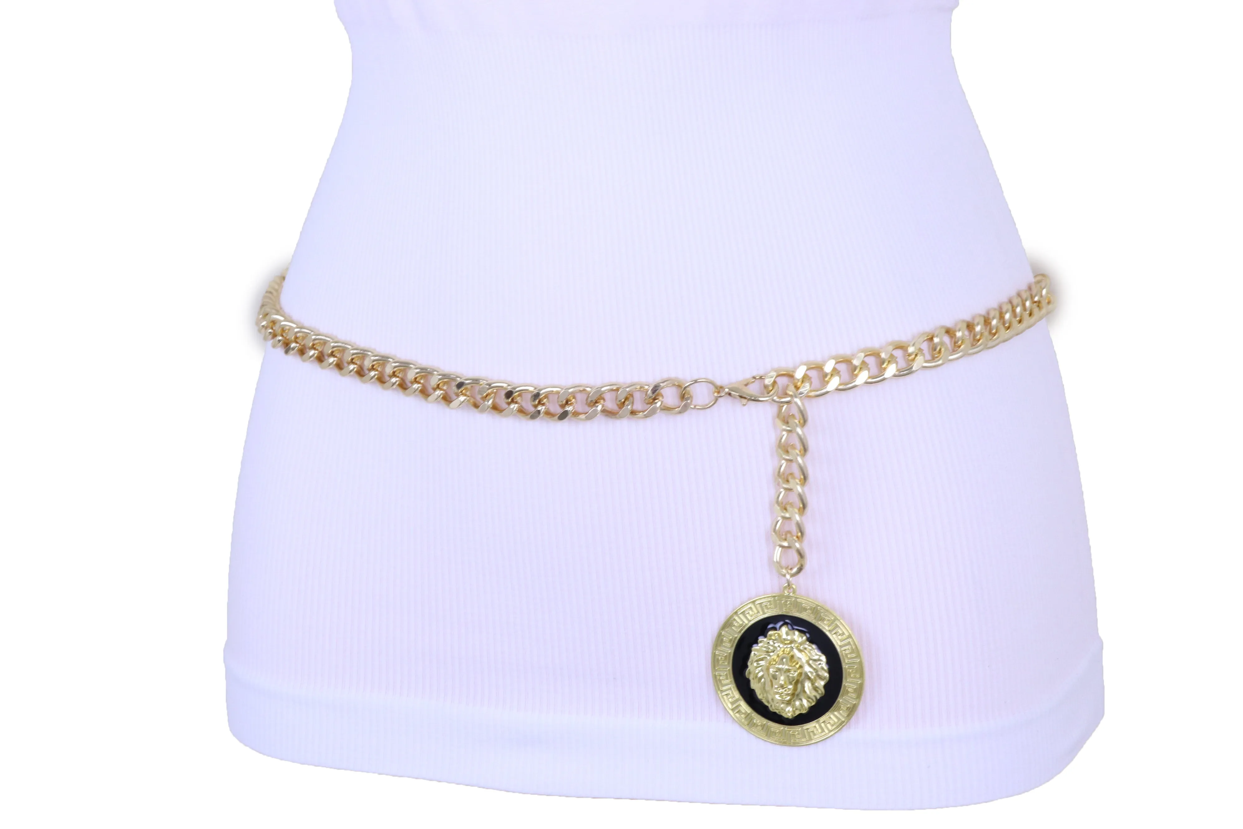 Gold Metal Chain Belt Gold Circle Round Charms Fit Size S M L