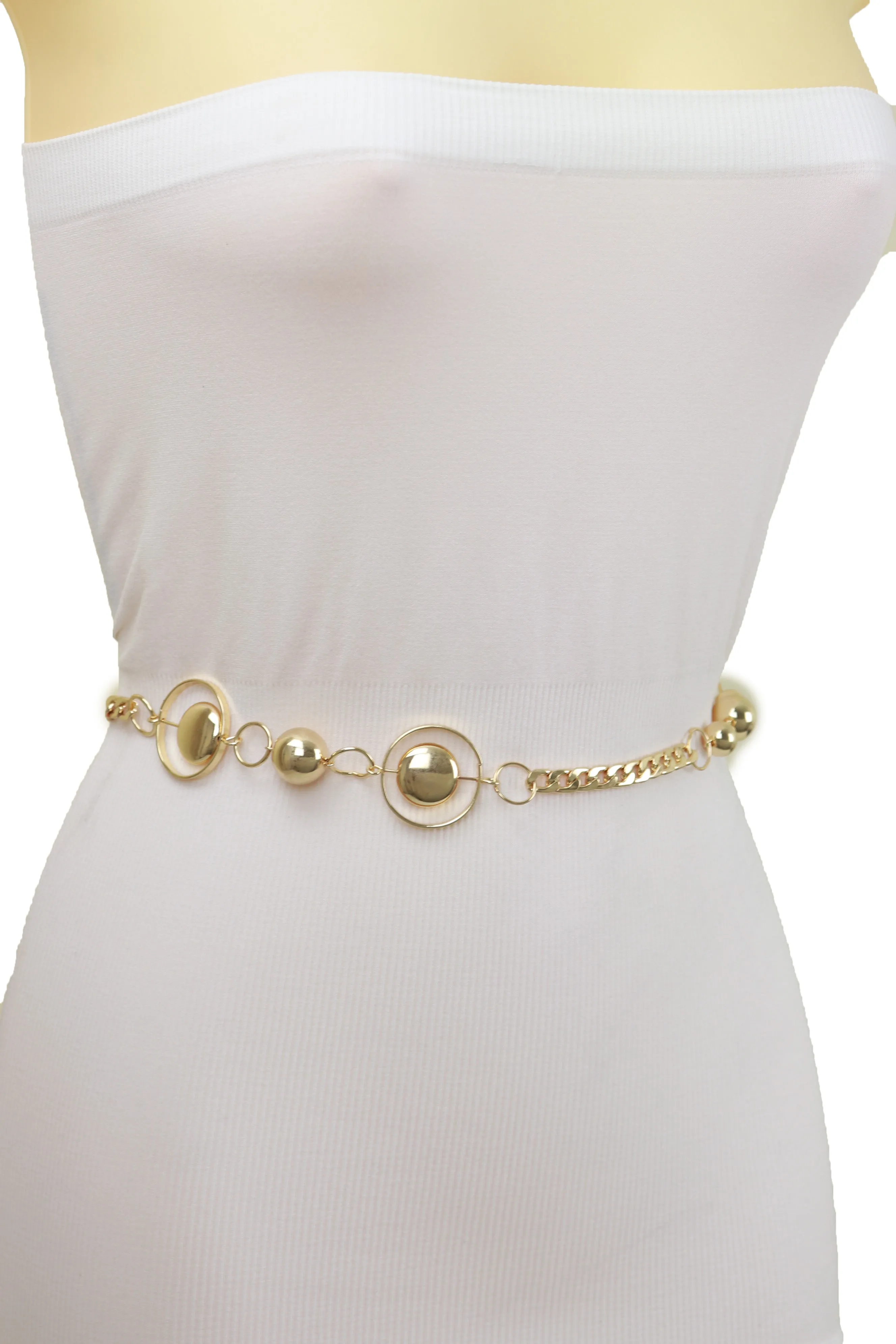 Gold Metal Chain Belt Gold Circle Round Charms Fit Size S M L