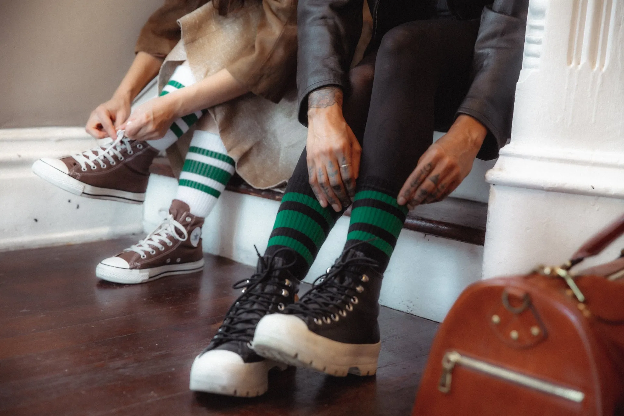 Green Striped Socks | Black