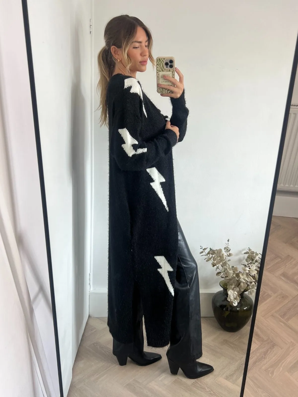 Kaia Lightning Print Long Cardigan / Black