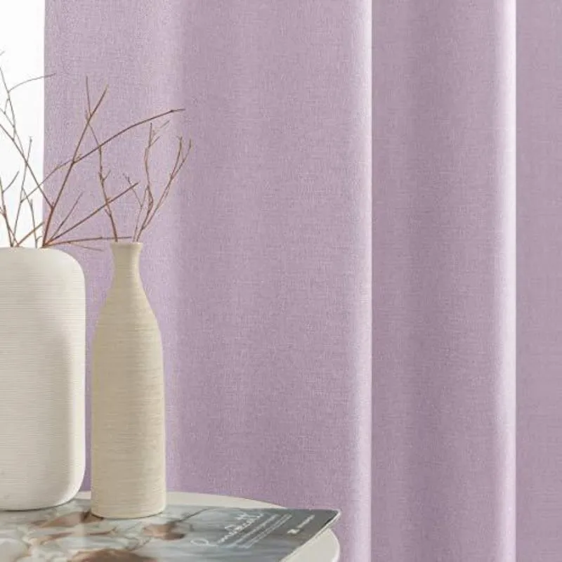 Linen Texture Curtains Light Reducing Grommet Top Drapes Window 2 Panels