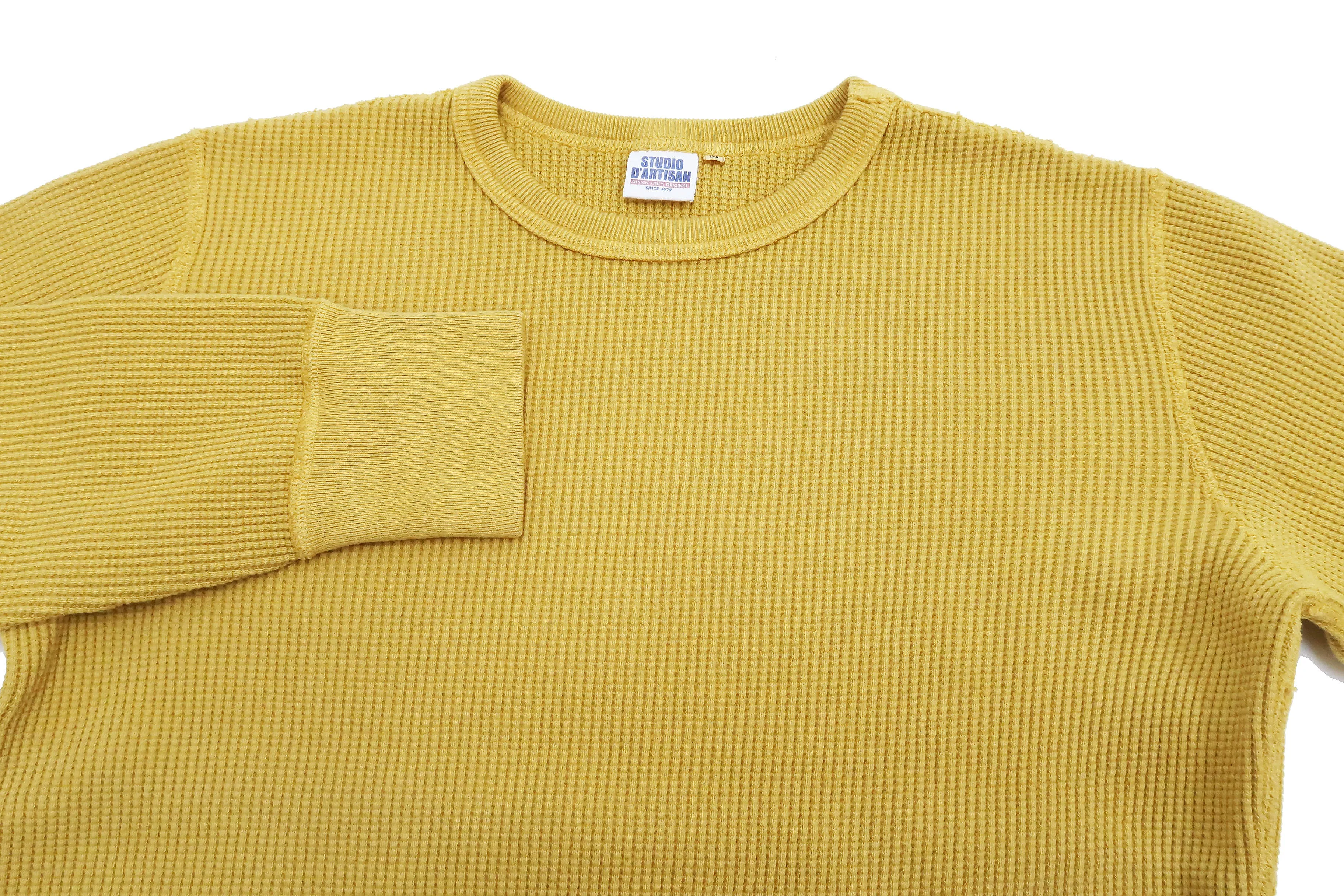 Studio D'artisan Waffle-Knit Thermal T-Shirt Men's Casual Long Sleeve Plain Crew-Neck Heavyweight Thermal Tee 9936 Yellow