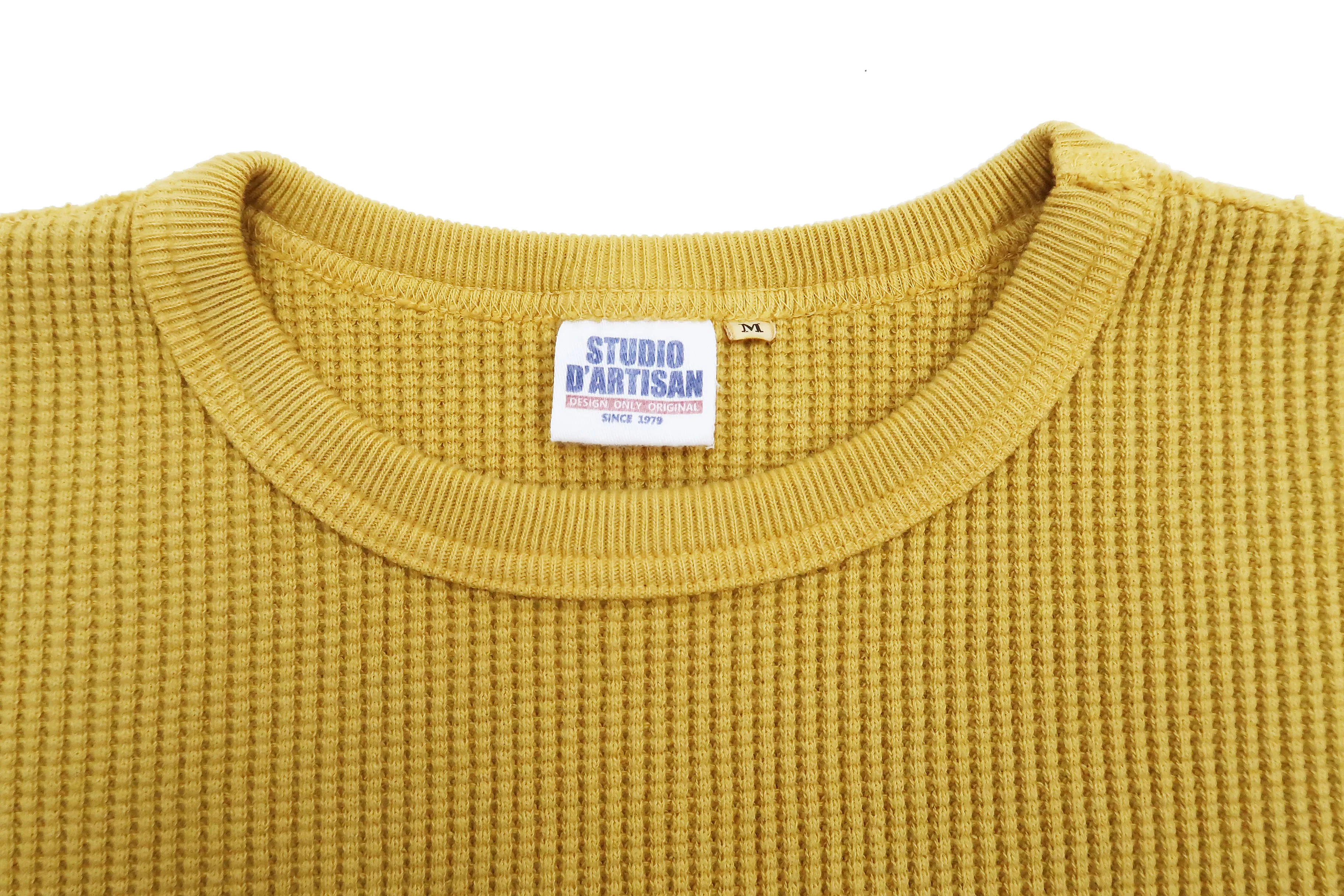 Studio D'artisan Waffle-Knit Thermal T-Shirt Men's Casual Long Sleeve Plain Crew-Neck Heavyweight Thermal Tee 9936 Yellow