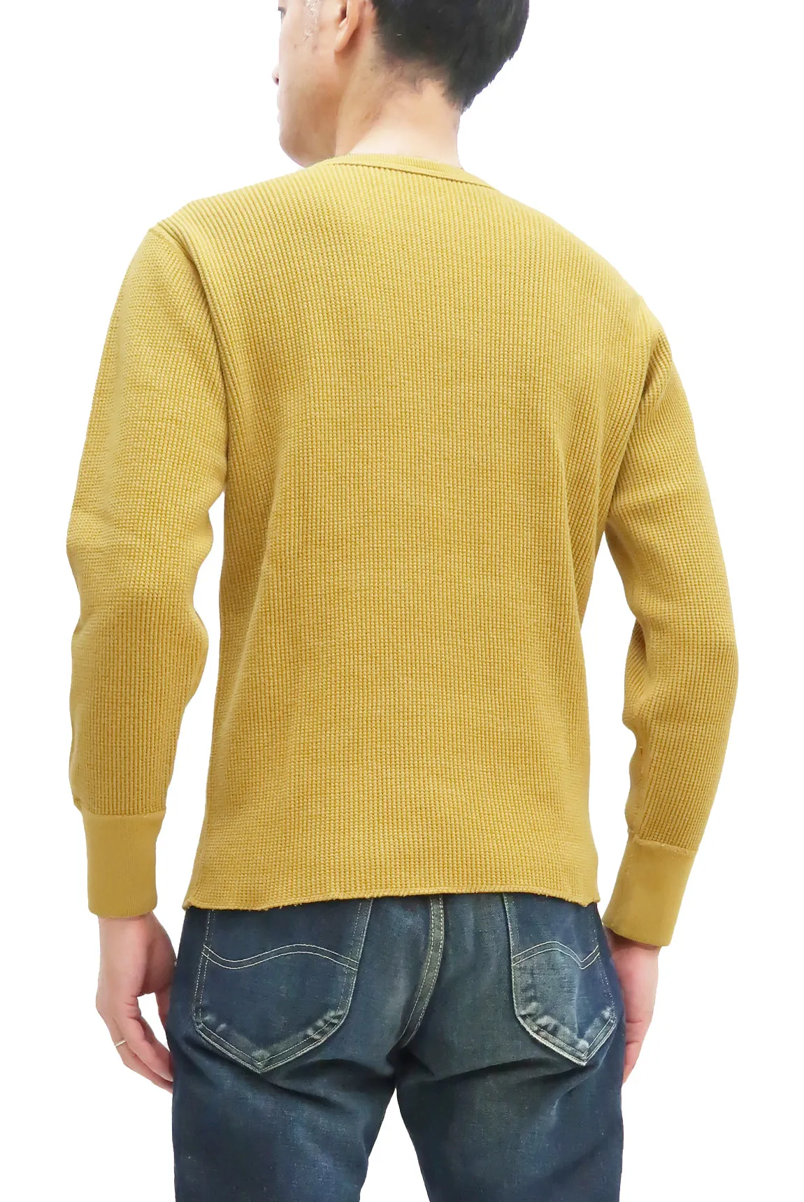 Studio D'artisan Waffle-Knit Thermal T-Shirt Men's Casual Long Sleeve Plain Crew-Neck Heavyweight Thermal Tee 9936 Yellow