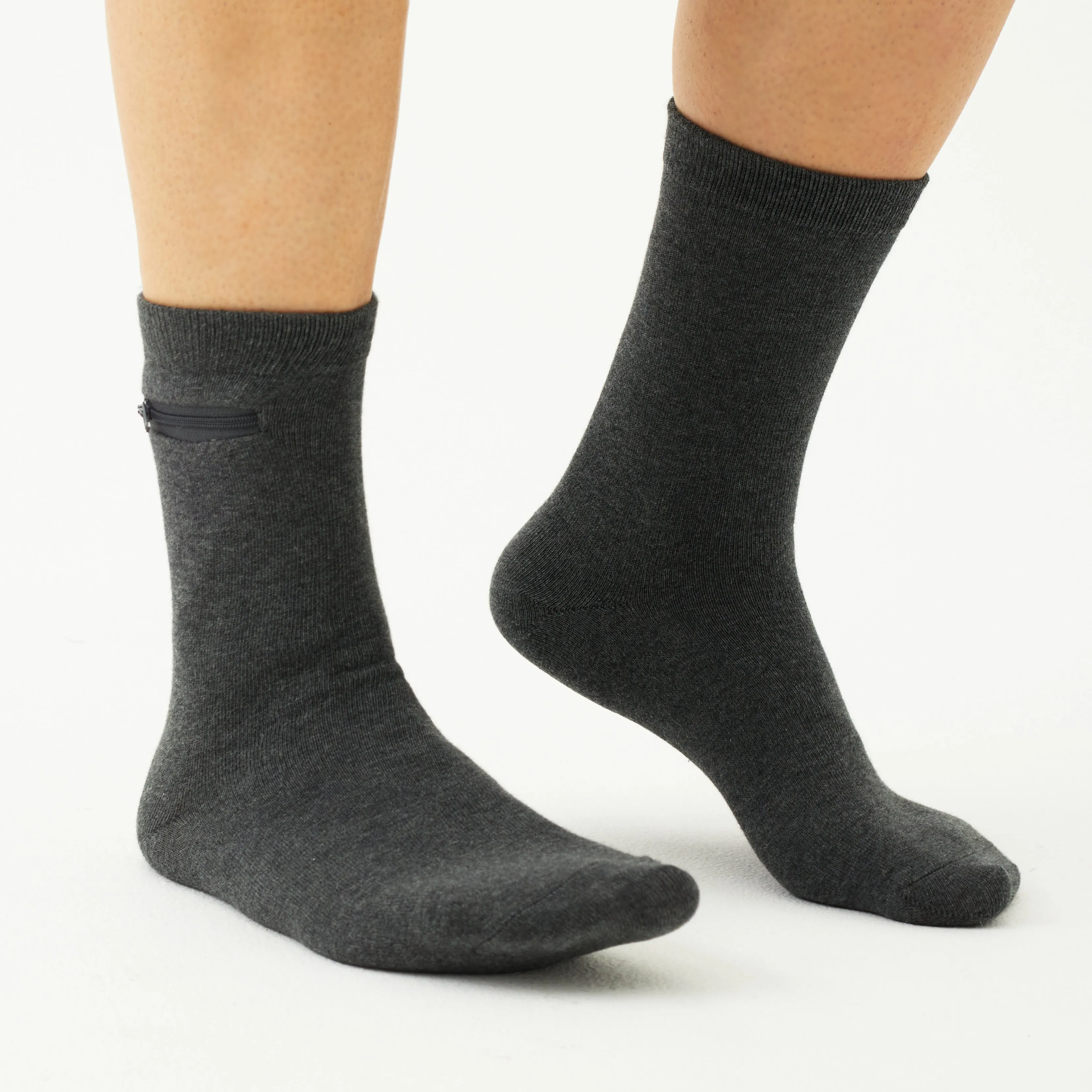 Unisex Quarter-Length Bamboo Zipper Pocket Travel Socks-All Sales Final