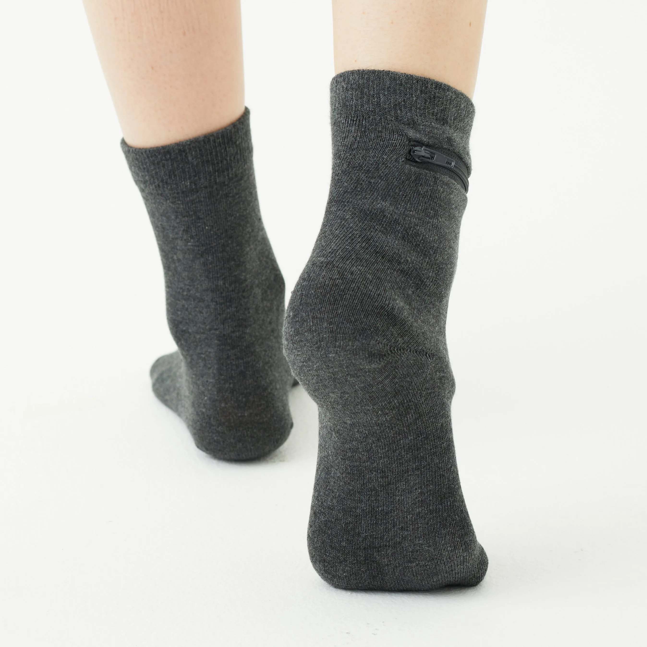 Unisex Quarter-Length Bamboo Zipper Pocket Travel Socks-All Sales Final