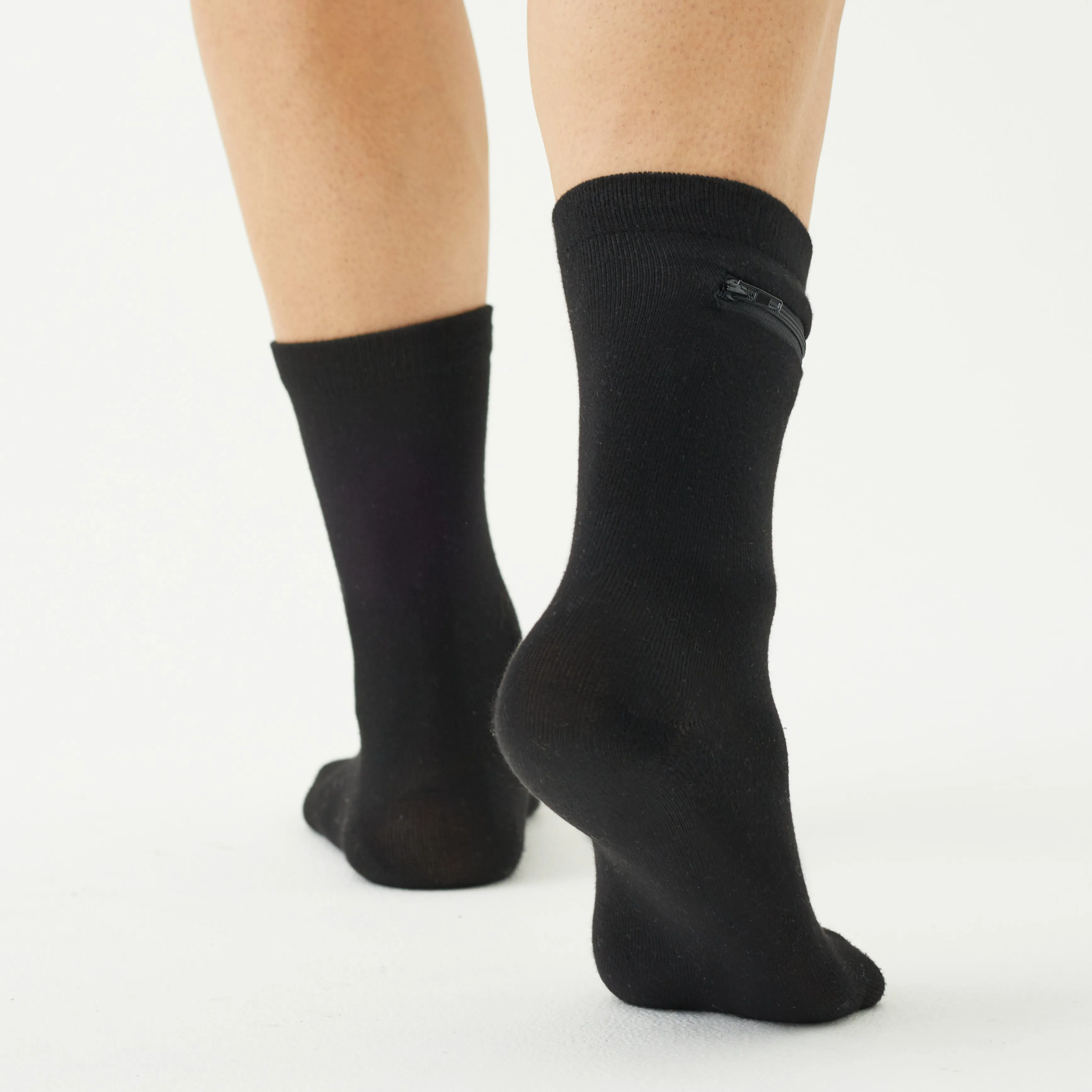 Unisex Quarter-Length Bamboo Zipper Pocket Travel Socks-All Sales Final